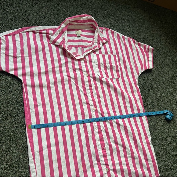 A NEW DAY Pink Stripe Relaxed Fit Button Down Shirt Cotton Midi Mini Dress Sz S - Picture 13 of 16